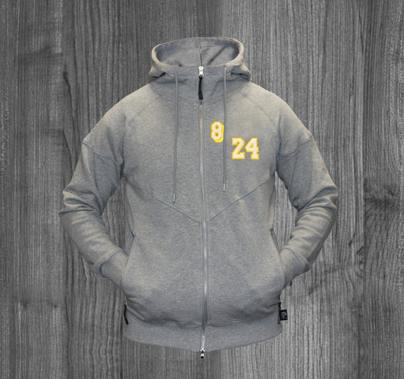 8 x 24 ZIP UP HOODY.  HEATHER GREY