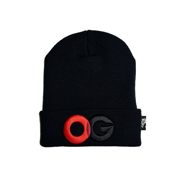 OG BEANIE.  BLACK / 3D RED & BLACK