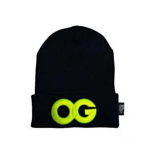 OG BEANIE.  BLACK / 3D NEON YELLOW