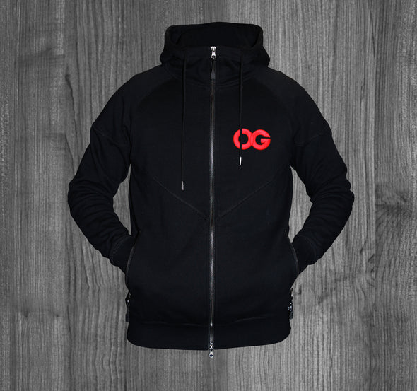 OG ZIP UP HOODY.  BLACK / RED