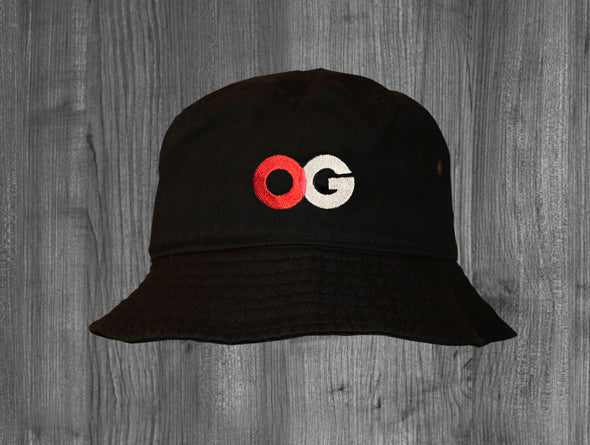 OG BUCKET HAT.  BLACK / RED & WHITE