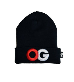 OG BEANIE.  BLACK / 3D RED & WHITE