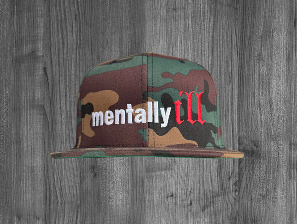 MENTALLY ILL SNAP BACK.  CAMO / WHITE & RED