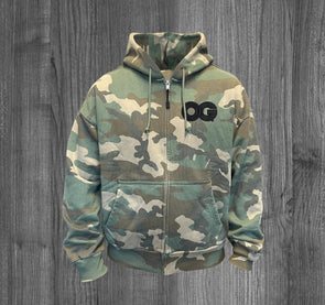 OG ZIP UP HOODY.  WOODLAND CAMO / BLACK