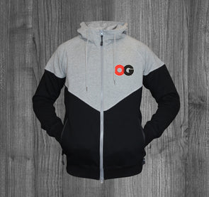 OG ZIP UP HOODY.  HEATHER GREY & BLACK / RED & BLACK