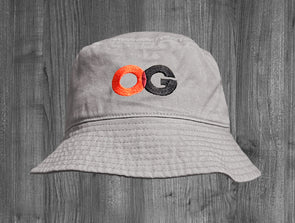 OG BUCKET HAT.  GREY / RED & BLACK