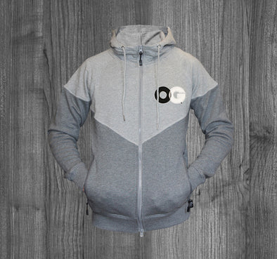 OG ZIP UP HOODY.  HEATHER GREY & CHARCOAL GREY / BLACK, GREY, WHITE