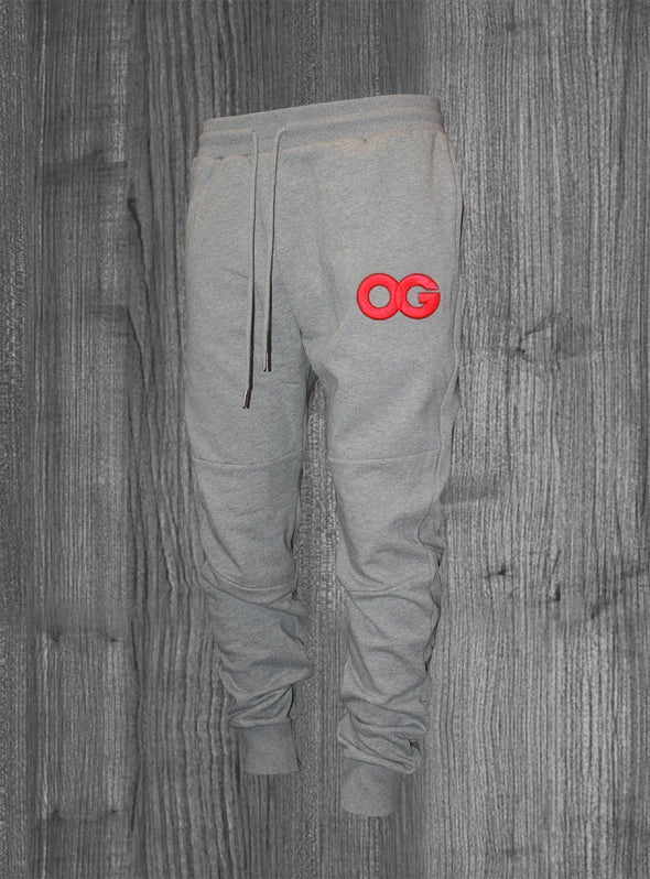 OG JOGGERS.  HEATHER GREY / RED