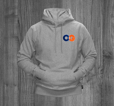 OG HOODY.  HEATHER GREY / ROYAL, WHITE, ORANGE
