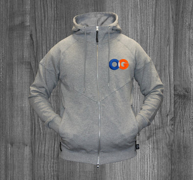 OG ZIP UP HOODY.  HEATHER GREY /  ROYAL, WHITE, ORANGE