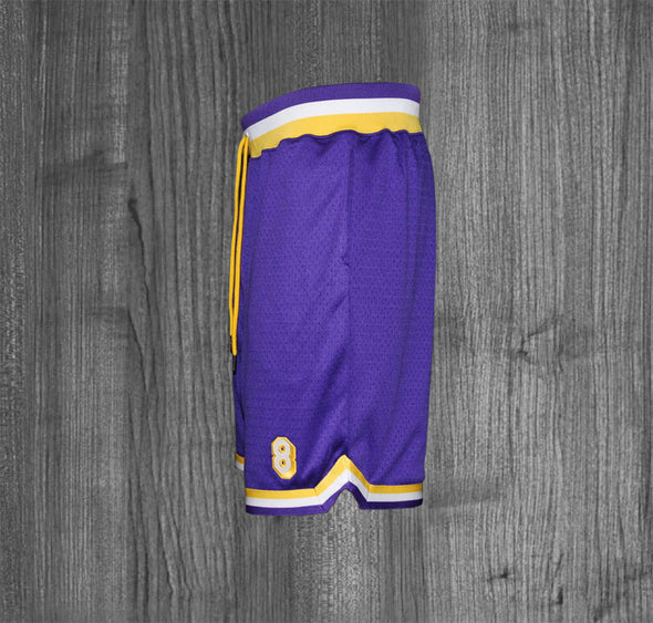 8 / 24 BASKETBALL SHORTS.  PURPLE WHITE & GOLD