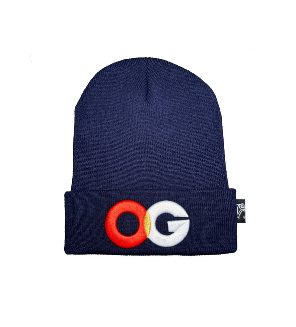 OG BEANIE.  NAVY / 3D RED, GOLD, WHITE