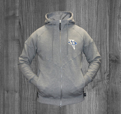 PENNY ZIP UP.  HEATHER GREY / WHITE & ROYAL