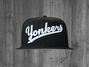 YONKERS 59/50 FITTED HAT.  BLACK / WHITE