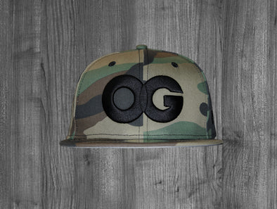OG 59/50 FITTED HAT.  WOODLAND CAMO / BLACK