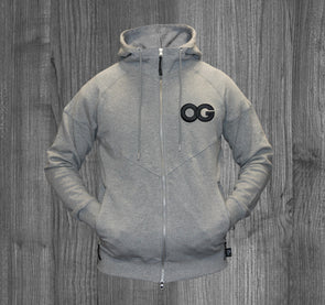 OG ZIP UP HOODY.  HEATHER GREY / BLACK