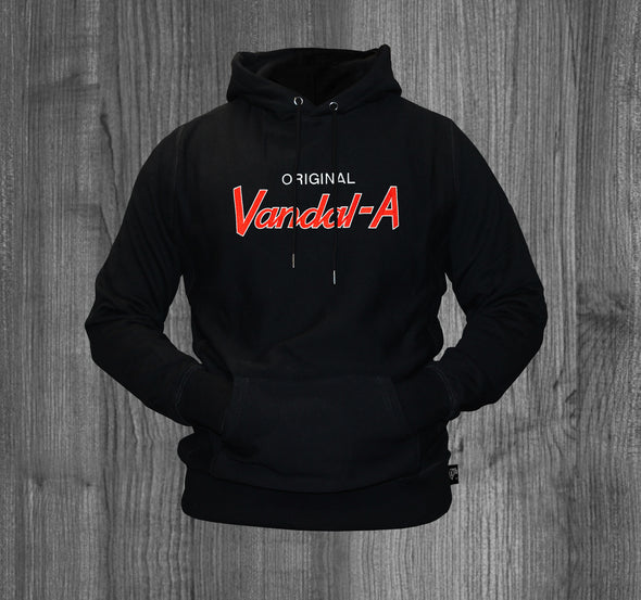 VANDAL-A HOODY.  BLACK / WHITE & RED